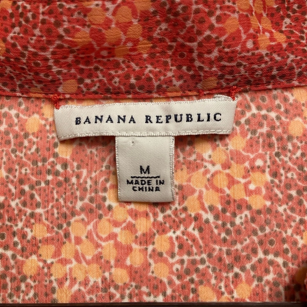 3/$20 Banana Republic Sheer Ruffled Floral Blouse Top Women Medium Orange Summer - Picture 2 of 8